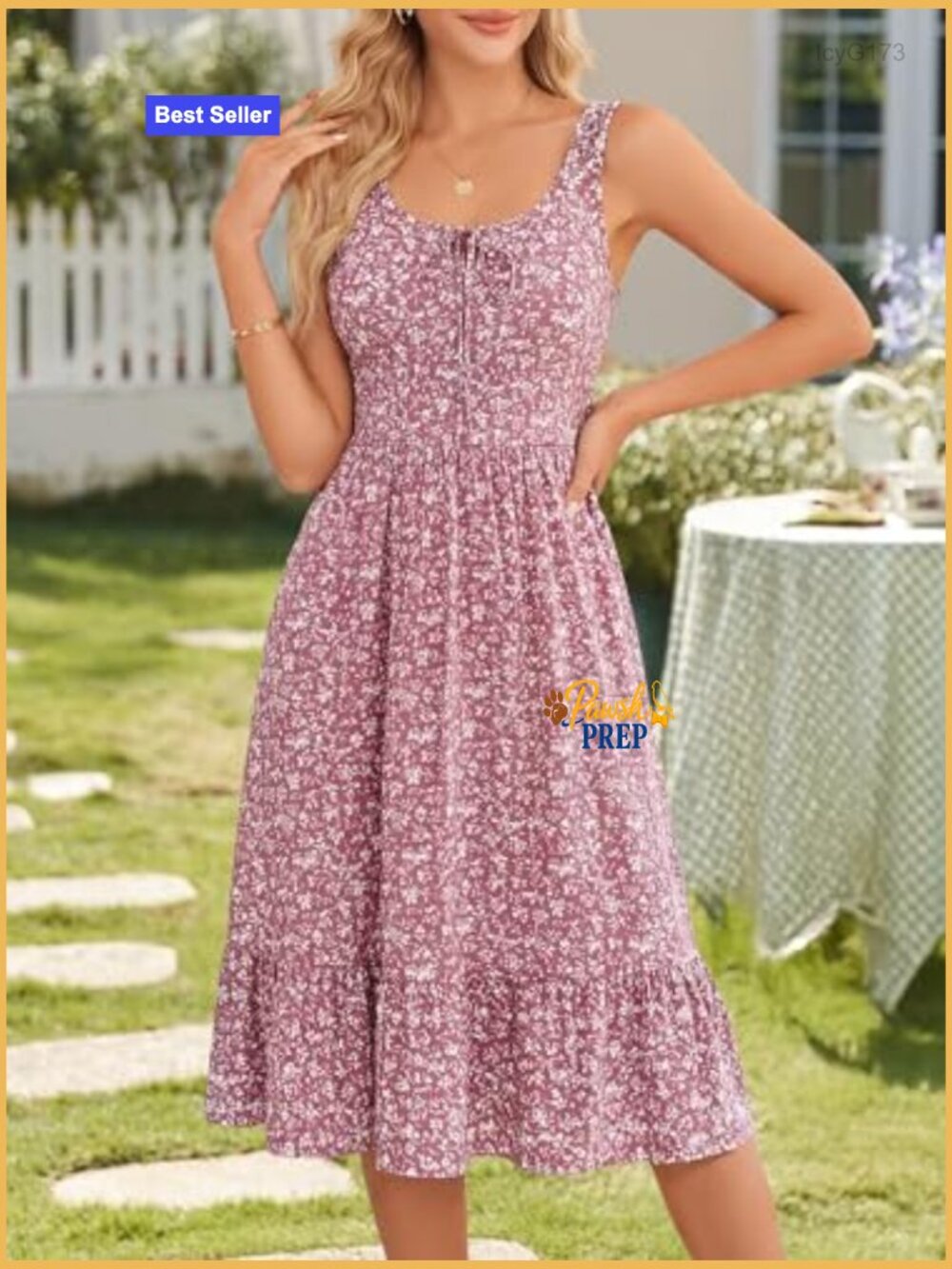 Summer Midi Dress with Pockets, Elastic Straps, Flowy A-Line - Picture 4 of 6